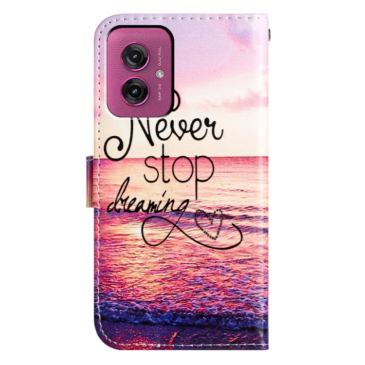 Custodia a portafoglio per Motorola Moto G55 5G, design stampato a motivi, copertura in pelle per telefono - Non smettere mai di sognare