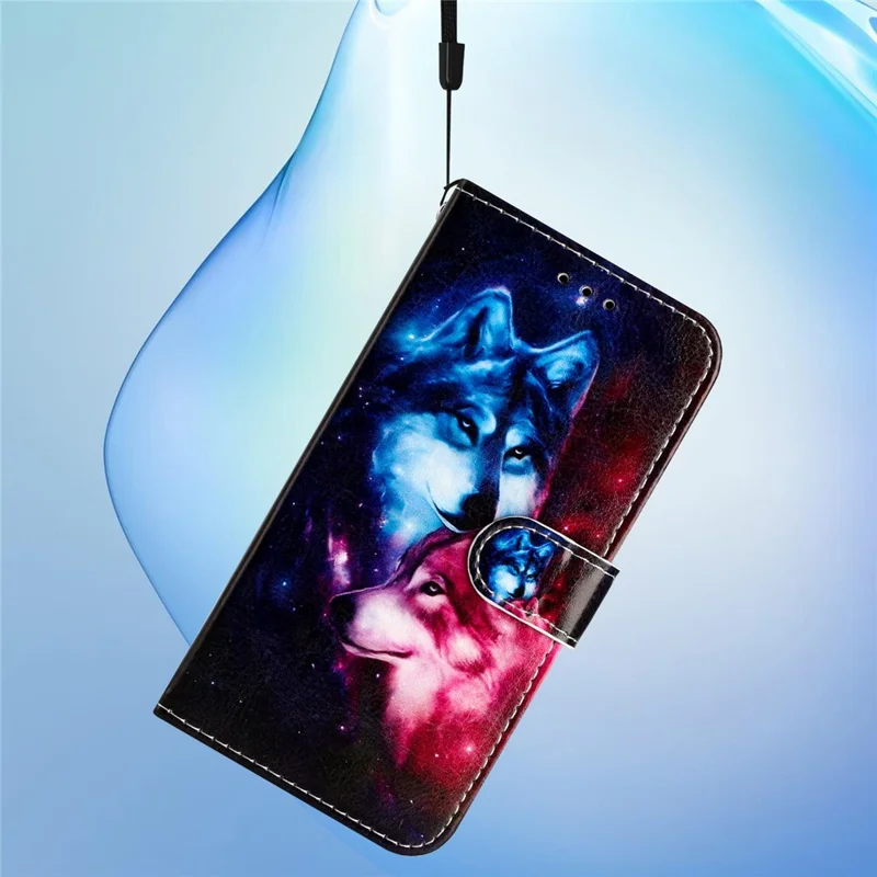 For Motorola Moto G55 5G Wallet Case Printed Pattern Design Leather Phone Cover - Couple Wolf