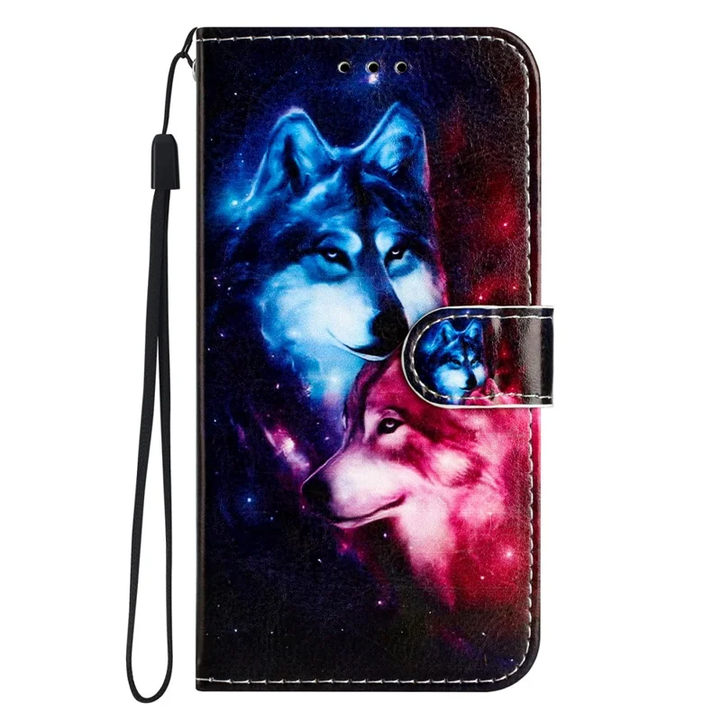 For Motorola Moto G55 5G Wallet Case Printed Pattern Design Leather Phone Cover - Couple Wolf