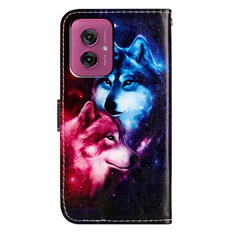 For Motorola Moto G55 5G Wallet Case Printed Pattern Design Leather Phone Cover - Couple Wolf