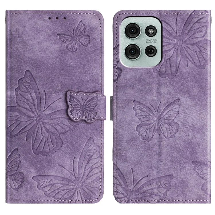 Funda para Motorola Moto G75 5G con diseño de mariposa, cartera plegable, funda de piel para teléfono - Púrpura