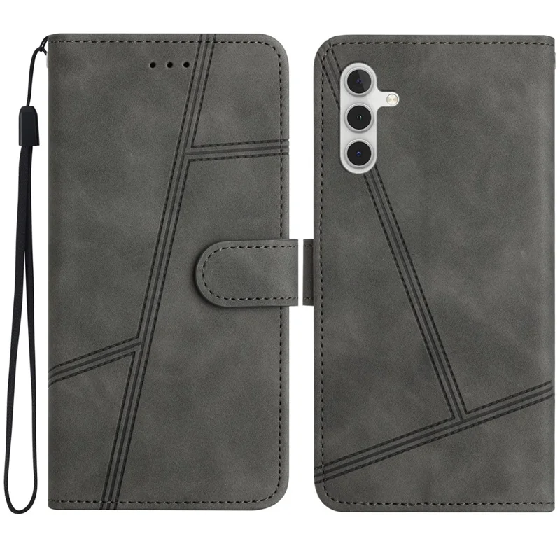 Capa flip de couro retrô com linhas impressas para Samsung Galaxy A26 5G - Cinza