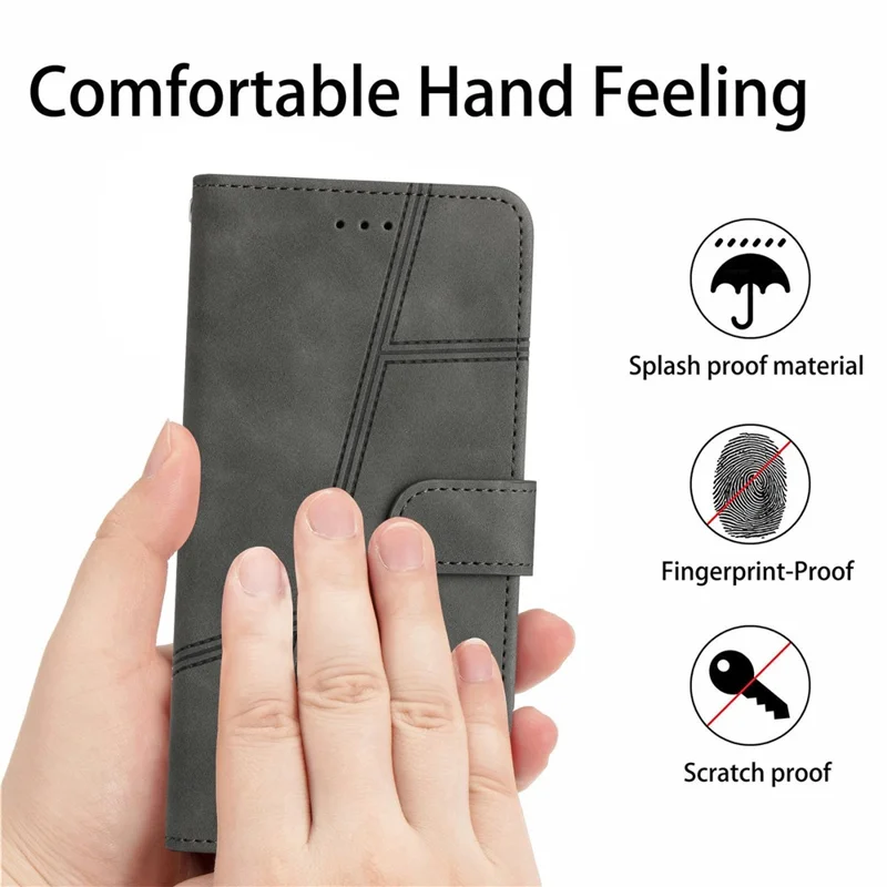 Capa flip de couro retrô com linhas impressas para Samsung Galaxy A26 5G - Cinza