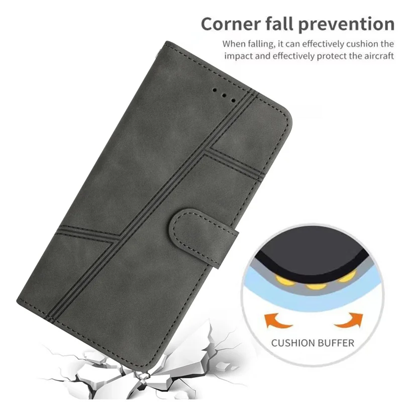 Capa flip de couro retrô com linhas impressas para Samsung Galaxy A26 5G - Cinza