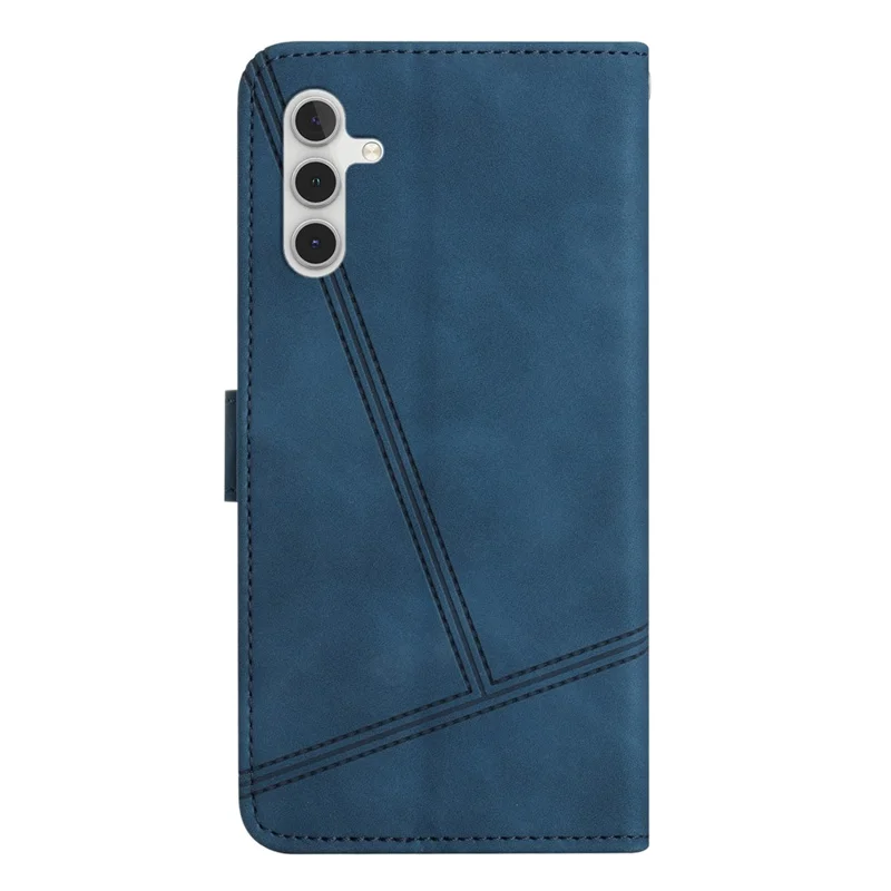 Für Samsung Galaxy A56 Hülle Flip Leder Retro Handyhülle mit geprägten Linien - Blau