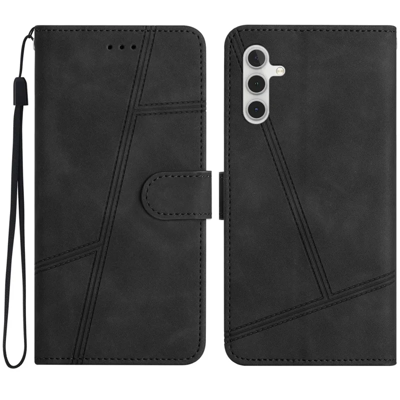 For Samsung Galaxy A56 5G Case Flip Leather Retro Phone Cover Lines Imprinted - Black