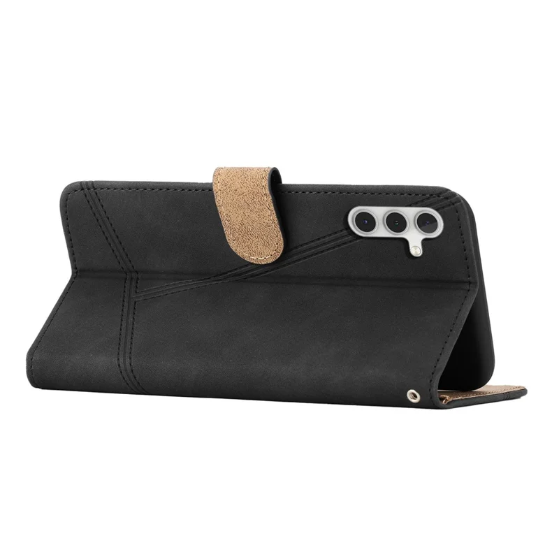 For Samsung Galaxy A56 5G Case Flip Leather Retro Phone Cover Lines Imprinted - Black