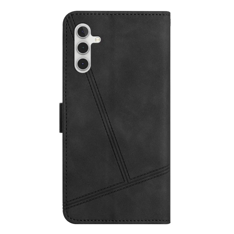 For Samsung Galaxy A56 5G Case Flip Leather Retro Phone Cover Lines Imprinted - Black