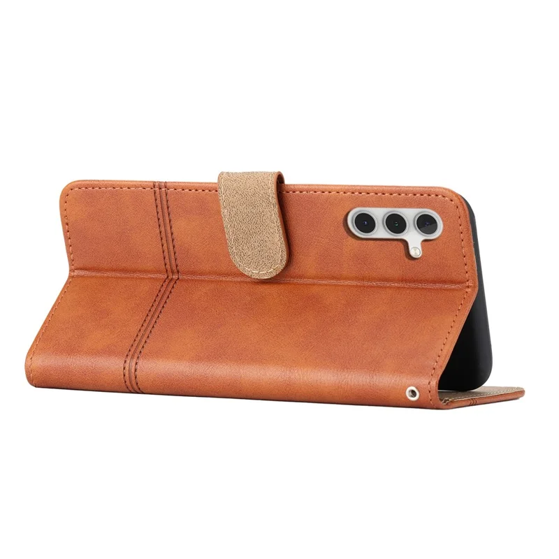 For Samsung Galaxy A17 5G / A17 4G / A26 5G Case Line Imprinted PU Leather Wallet Phone Cover - Brown