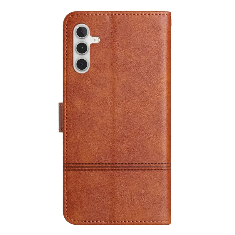 For Samsung Galaxy A17 5G / A17 4G / A26 5G Case Line Imprinted PU Leather Wallet Phone Cover - Brown