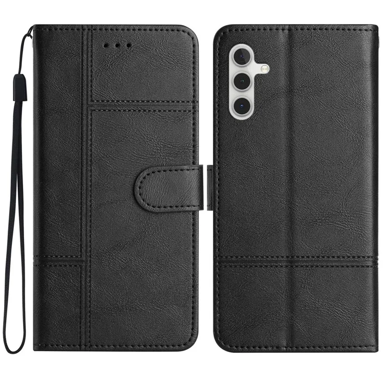Für Samsung Galaxy A56 Hülle Linie geprägt PU-Leder Brieftasche Handyhülle - Schwarz