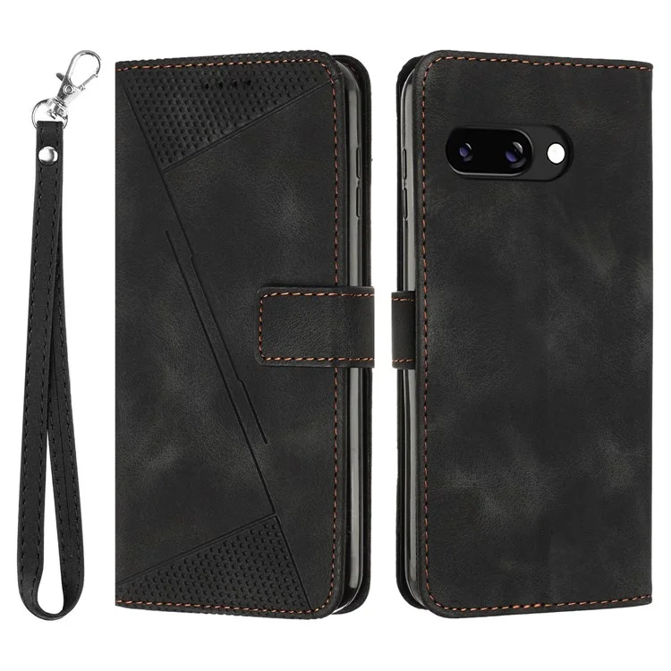 Für Google Pixel 9a Hülle Handtasche mit geprägtem Dreieck-Leder-Handyhülle - Schwarz