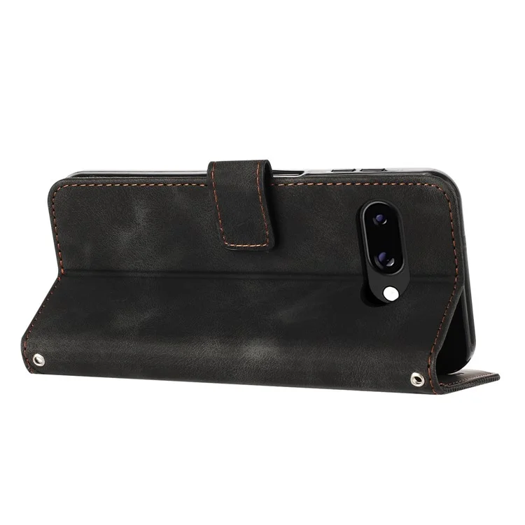 Für Google Pixel 9a Hülle Handtasche mit geprägtem Dreieck-Leder-Handyhülle - Schwarz