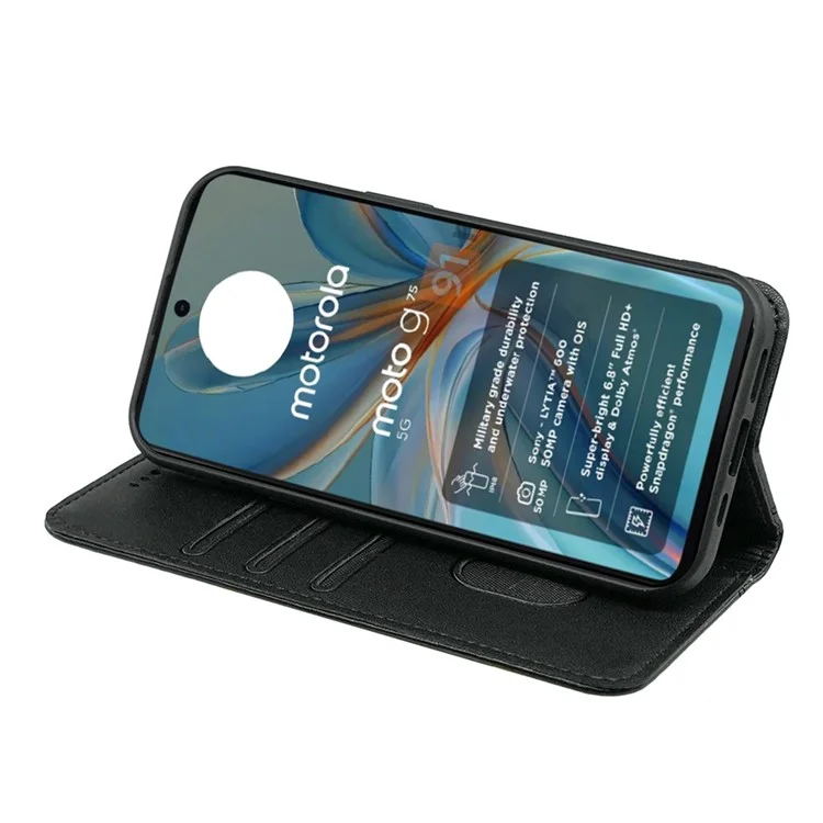 Funda de cartera para Motorola Moto G75 5G HX01, cierre magnético de piel sintética, color negro.