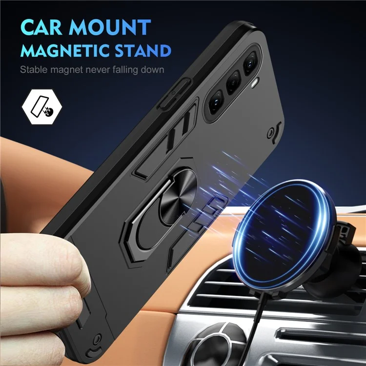 Funda para Infinix Hot 50 Pro 4G, de PC+TPU, con anillo y soporte, resistente a caídas - Negro