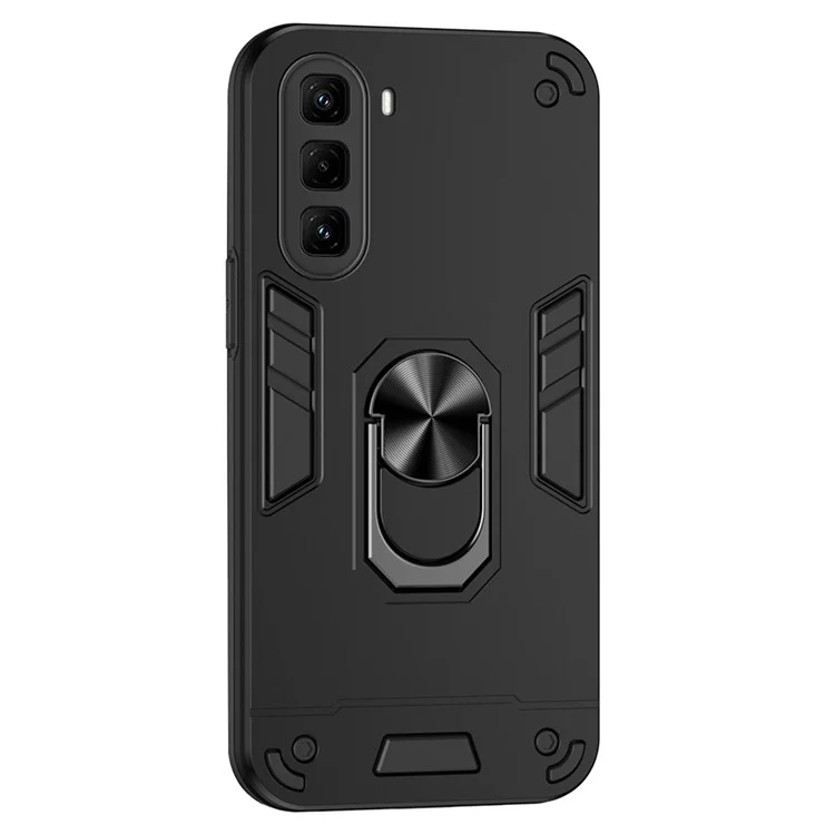 Carcasa para Infinix Hot 50 Pro+ 4G, de PC+TPU, con aro y soporte para protección ante caídas - Negro