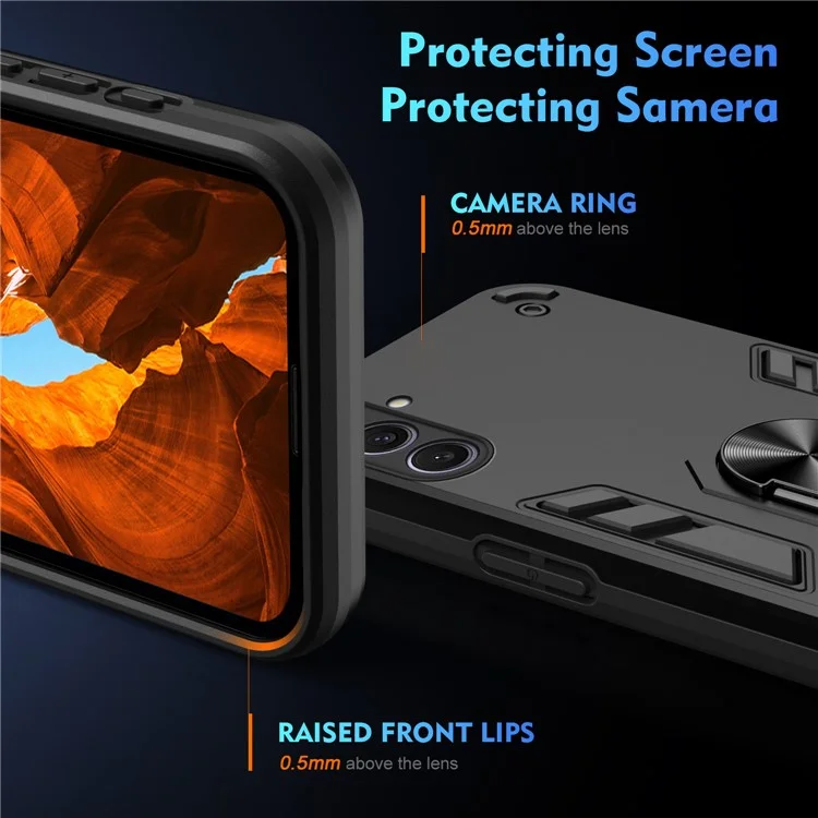Funda para Samsung Galaxy S25+ PC+TPU con anillo y soporte - Negro