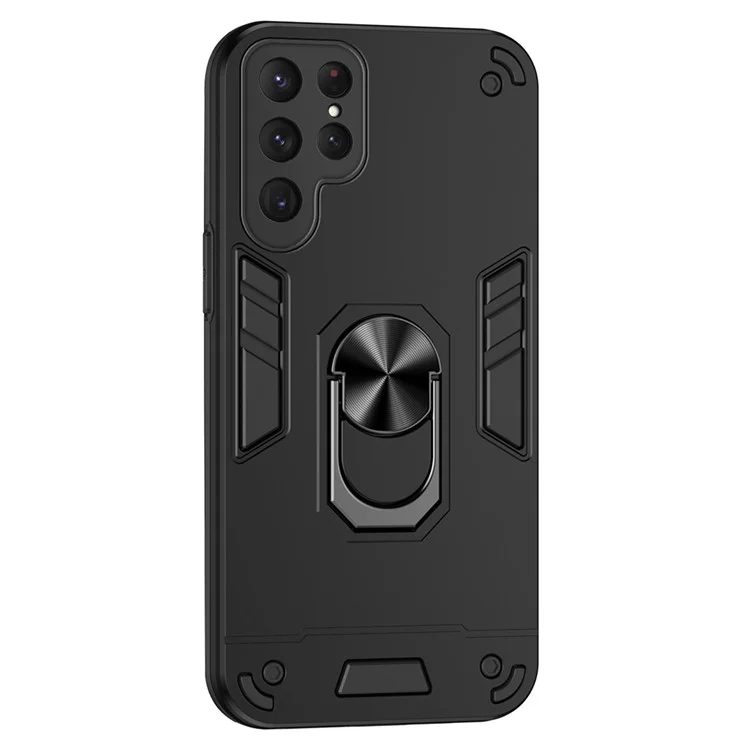 Funda para Samsung Galaxy S25 Ultra, de PC+TPU, con anillo y soporte plegable, protección contra caídas - Negro