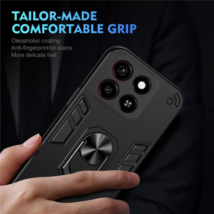 Funda para ZTE Blade A35 / A55 de PC+TPU a prueba de caídas con soporte de anillo - Negro