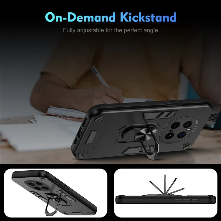Funda para teléfono móvil Honor Magic7 Pro 5G de PC+TPU con anillo y soporte, protección contra golpes - Negro