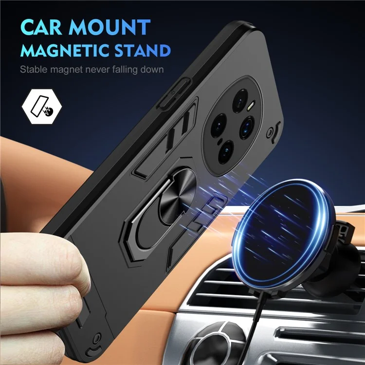 Funda para teléfono móvil Honor Magic7 Pro 5G de PC+TPU con anillo y soporte, protección contra golpes - Negro