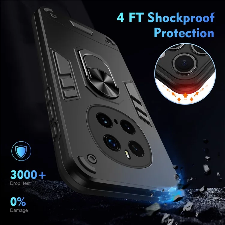 Funda para teléfono móvil Honor Magic7 Pro 5G de PC+TPU con anillo y soporte, protección contra golpes - Negro