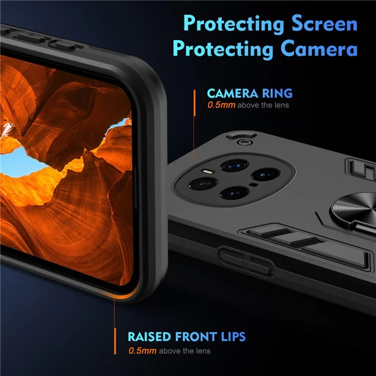 Funda para teléfono móvil Honor Magic7 Pro 5G de PC+TPU con anillo y soporte, protección contra golpes - Negro