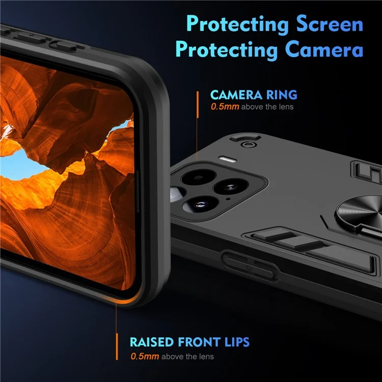 Funda para Xiaomi 15 de PC + TPU con anillo y soporte - Negro