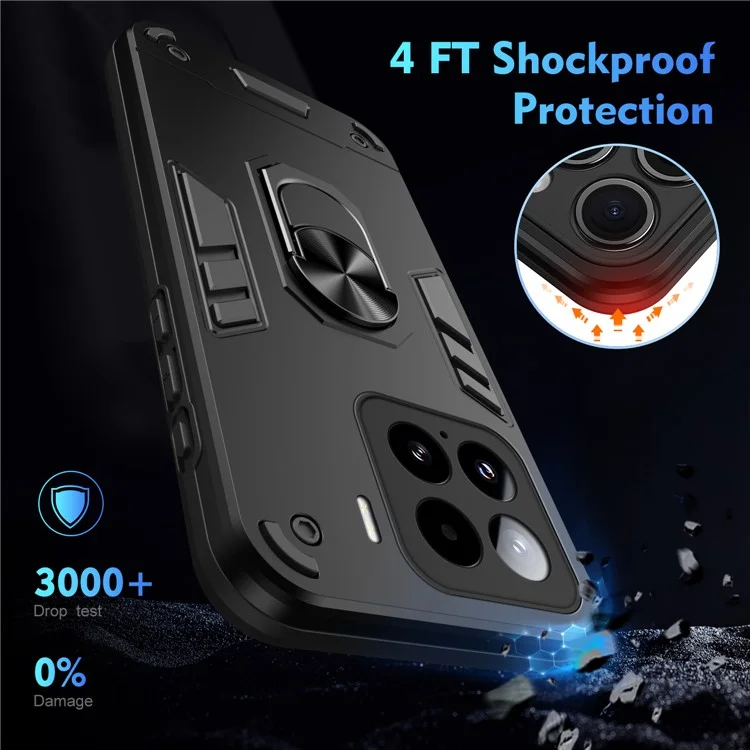 Funda para Xiaomi 15 de PC + TPU con anillo y soporte - Negro