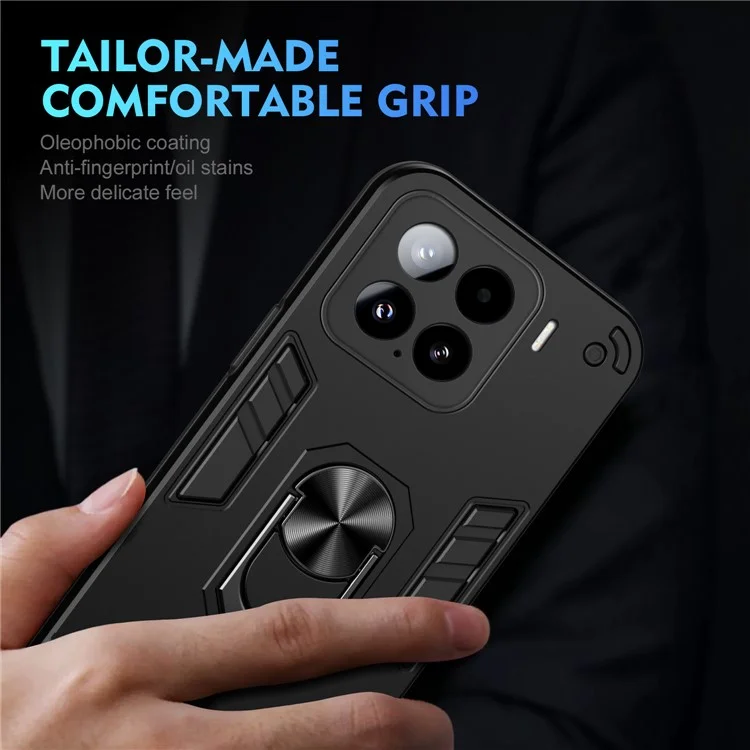 Funda para Xiaomi 15 de PC + TPU con anillo y soporte - Negro