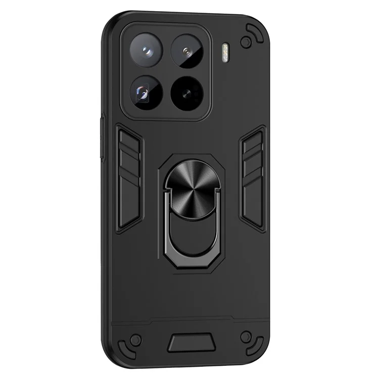 Custodia per Xiaomi 15 Pro PC+TPU resistente agli urti con supporto ad anello - Nero
