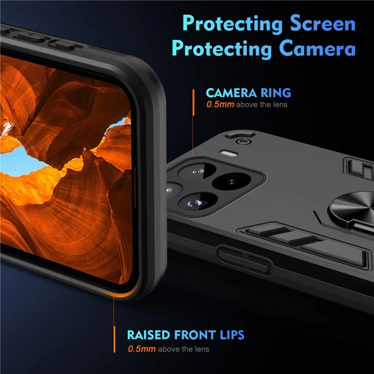 Custodia per Xiaomi 15 Pro PC+TPU resistente agli urti con supporto ad anello - Nero