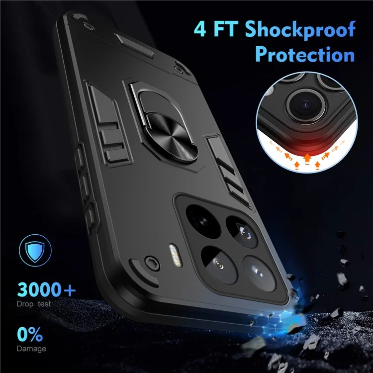 Custodia per Xiaomi 15 Pro PC+TPU resistente agli urti con supporto ad anello - Nero