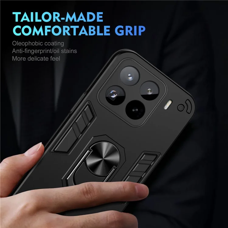 Custodia per Xiaomi 15 Pro PC+TPU resistente agli urti con supporto ad anello - Nero