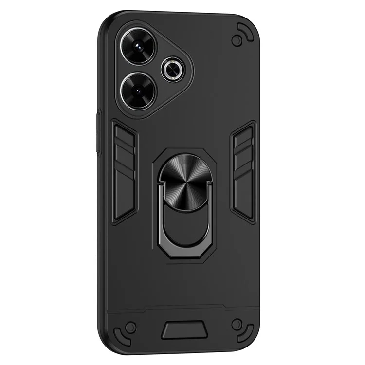 Funda para Xiaomi Redmi 13 4G, carcasa de PC+TPU con anillo y soporte, resistente a golpes - Negro