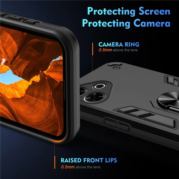 Funda para Xiaomi Redmi 13 4G, carcasa de PC+TPU con anillo y soporte, resistente a golpes - Negro