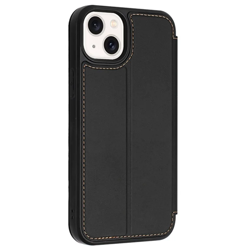 For iPhone 15 Case Magnetic Closure Card Slot Leather Flip Phone Cover - Black