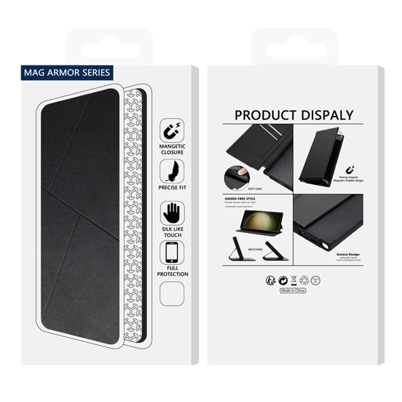 For iPhone 15 Case Magnetic Closure Card Slot Leather Flip Phone Cover - Black