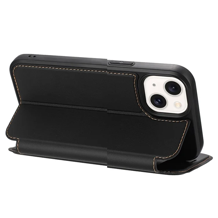 Funda para iPhone 15 Plus con cierre magnético, ranura para tarjetas y tapa de cuero - Negro