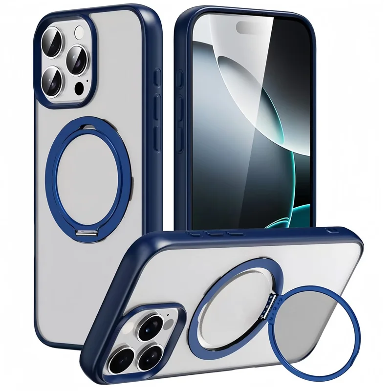 For iPhone 15 Pro Max Case Compatble with MagSafe Rotating Kickstand TPU+PC Phone Cover - Matte Blue