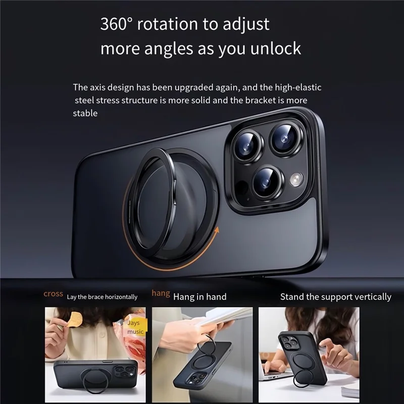 For iPhone 15 Pro Max Case Compatble with MagSafe Rotating Kickstand TPU+PC Phone Cover - Matte Blue