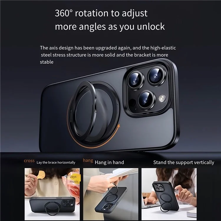 Coque pour iPhone 14 Pro Max compatible avec MagSafe, support rotatif en TPU+PC - Gris titane