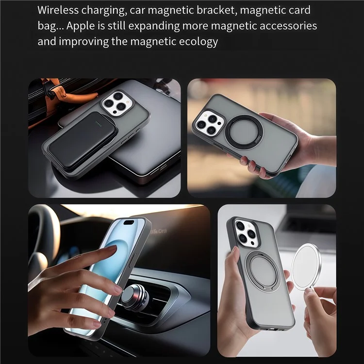 Coque pour iPhone 14 Pro Max compatible avec MagSafe, support rotatif en TPU+PC - Gris titane