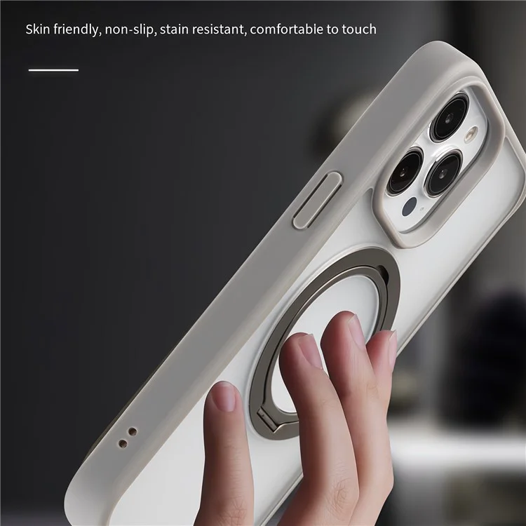 Coque pour iPhone 14 Pro Max compatible avec MagSafe, support rotatif en TPU+PC - Gris titane