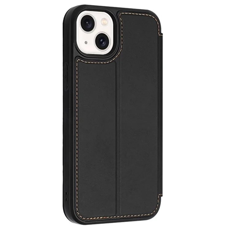 Für iPhone 14 Hülle magnetischer Verschluss Kartensteckplatz Leder Flip Handyhülle - Schwarz