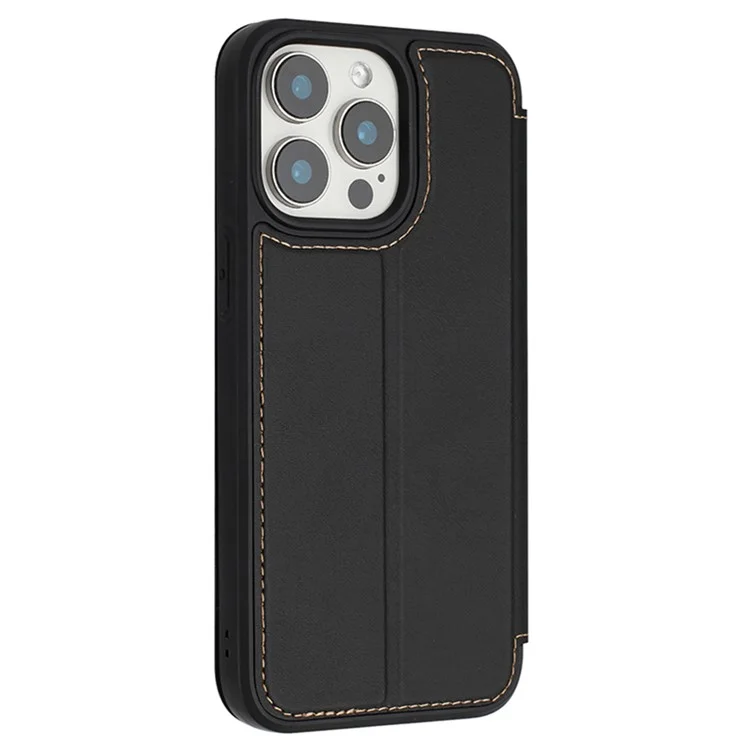 Funda para iPhone 14 Pro con cierre magnético, ranura para tarjetas y tapa de cuero - Negro