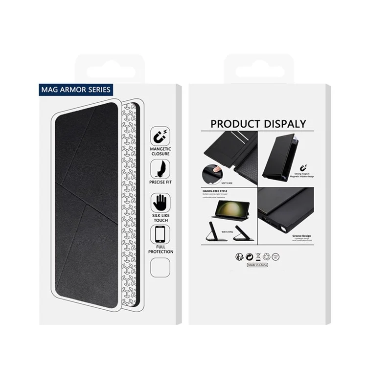 Funda para iPhone 14 Pro con cierre magnético, ranura para tarjetas y tapa de cuero - Negro