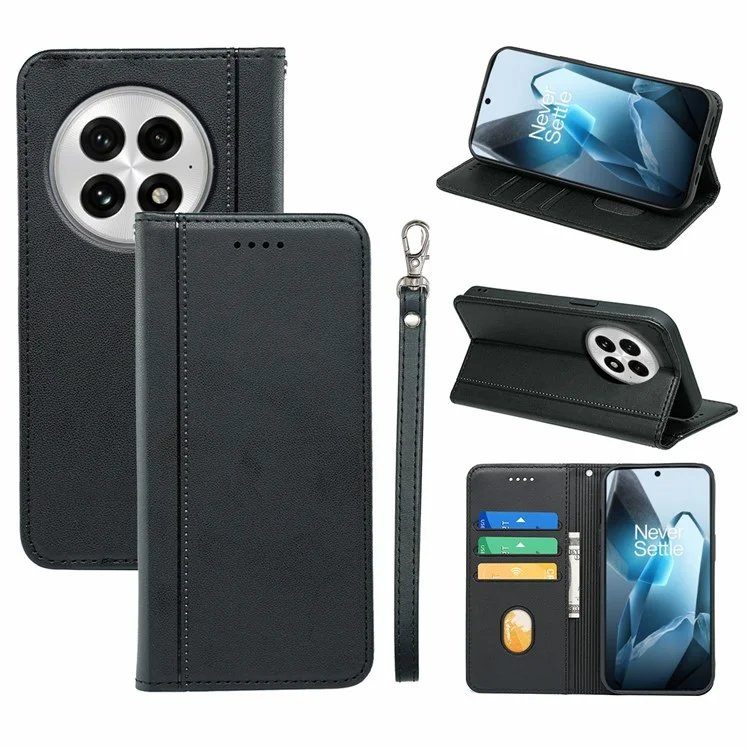 HX01 Geldbörsen-Hülle für OnePlus 13, magnetisch verschließbar, aus PU-Leder - Schwarz