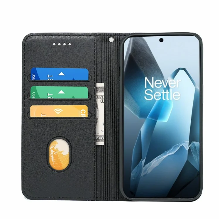 HX01 Geldbörsen-Hülle für OnePlus 13, magnetisch verschließbar, aus PU-Leder - Schwarz