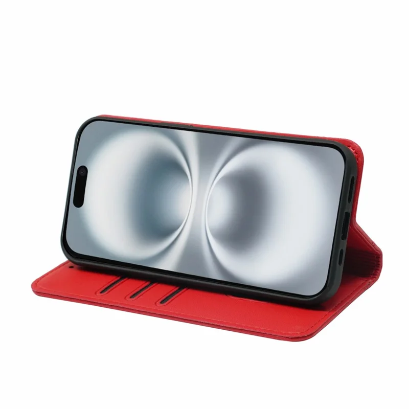 HX01 For iPhone 16 Wallet Case Magnetic Closing PU Leather Phone Cover - Red